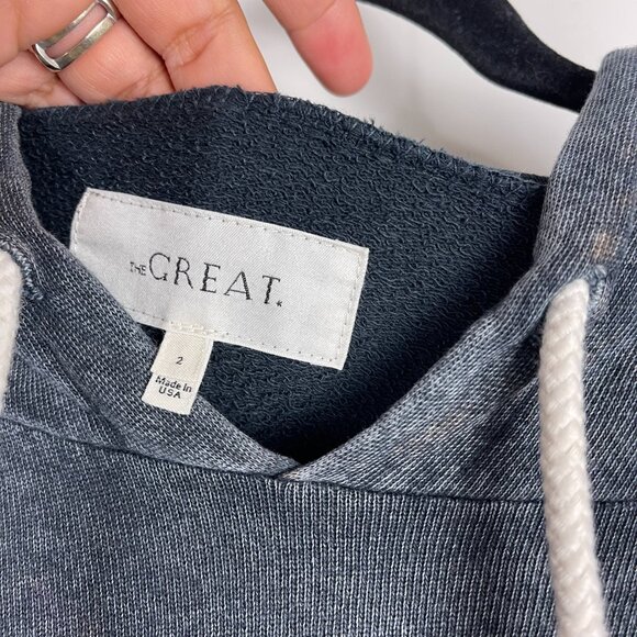 THE GREAT. The Teammate Hoodie Cougar Print Oversized Blue Women's Size 2 Medium - Picture 5 of 10